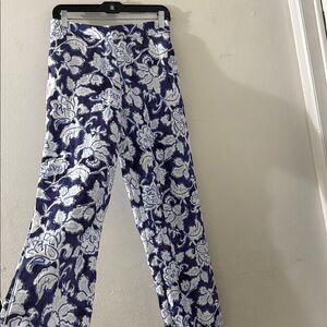 Zara Blue and White Floral Straight Leg Pants